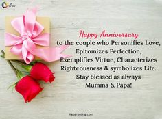 two red roses with pink ribbon on white wooden background for happy anniversary to the couple who persequites love, epitozes perfectionion, exemplies virt