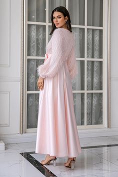 Pink Long Sleeves Wedding Party Dress Prom Dresses Long Pink, Lovely Partner, Elegant Midi Dresses, Womens Prom Dresses, Dress Occasion, Wedding Party Dress, Sophisticated Dress, Long Sleeve Wedding, Gorgeous Gowns