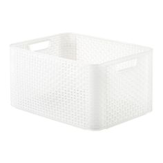 a white plastic basket with handles