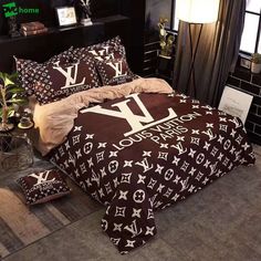 louis vuitton bedding set in brown and white with monogrammed letters