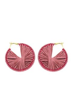 Raffia-wrapped hoops offer a bold pop of color with vibrantly hued glass beads completing the playfully textured statement. 2" diameter Hinge with snap-post closure Raffia/glass/14k-gold plate Imported Chic Small Hoop Earrings For Spring, Summer Party Woven Earrings, Trendy Summer Hoop Earrings, Summer Chic Hoop Earrings, Handmade Small Hoop Earrings For Spring, Handmade Hoop Earrings For Spring, Spring Woven Earrings, Bohemian Woven Jewelry For Spring, Trendy Hoop Earrings For Summer