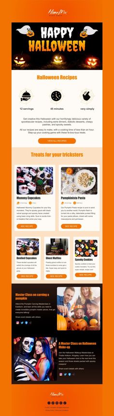 an orange and black website design for halloween