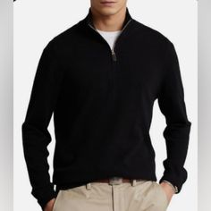 New With Tags! Italian Lambswool Sweater With Half Zip Neck. Leather Zipper Toggle. Black Wool Sweater For Business Casual, Fall Black Sweater For Business Casual, Black Sweater For Business Casual In Fall, Black Casual Sweater For Business Casual, Black Casual Business Sweater, Winter Wool Polo Sweater For Business Casual, Black Business Casual Sweater For Winter, Black Business Casual Winter Sweater, Black Wool Polo Sweater For Winter