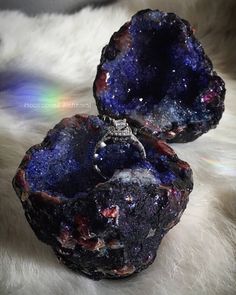 Crystal Geode Ring Boxes, by Moonstoned Alchemist... | Navy Fiony, Dragon Engagement Ring, Dragon Ring Engagement, Unicorn Egg, Crystal Unicorn, Dragon Wedding, Magical Rainbow