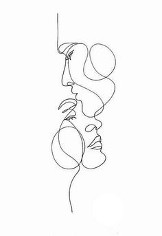 a line drawing of two people's faces, one with a balloon in the air