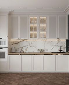 kitchen decor cabinets tops spaces Neo Classic Kitchen, Neoclassical Interior Design, Classic Kitchen Design, Neoclassical Interior, Home Decor Aesthetic, Paint Kitchen, Aesthetic Home Decor, Modern Kitchen Interiors