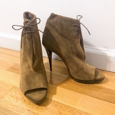 Burberry Prorsum Suede Peep Toe Booties. Authentic, Size 40, Color Brown, Lacquered Wooden Platform & Conical Heels With Lace-Up Closure. Heel 4” 1/2”, Nwob ( Not Burberry Box) Unworn, Made In Italy. Gorgeous Booties Excellent Gift. Michael Kors Braden Mid Boot With Jeans, Burberry Prorsum, Burberry Shoes, Bootie Boots, Burberry, Black And Brown, Ankle Boot, Ankle Boots, Lace Up