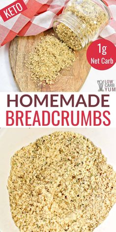 homemade breadcrumbs on a cutting board with text overlay