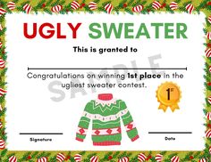 ugly sweater certificate is shown in this image