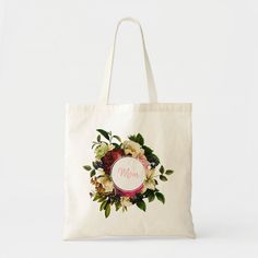 This floral bouquet tote bag is perfect for any occasion.  Personalize with your name and make it yours Mother's Day Gift Floral Print Bag, Mother's Day Floral Print Gift Bag, Elegant Personalized Bags For Gifts, Elegant Personalized Bags As Gifts, Customizable Tote Bags For Mother's Day, Elegant Rectangular Bag For Mother's Day, Floral Bouquets, Your Name, Note Pad