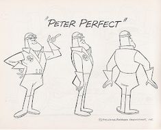 three cartoon characters are shown in black and white with the words peter perfect on them