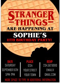 a flyer for a birthday party with an image of a waffle on the front