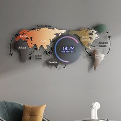 Modern Home Decor Living Room Wallpaper Interior Design Digital Wall Clock Home Decor, Led Wall Clock, Office Clock, Digital Wall Clock, Living Room Background, Games Room, World Map Wall, Study Space, Digital Clocks