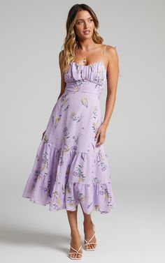 Monaco Sweetheart Midi Dress in Lavender Botanical Floral | Showpo USA