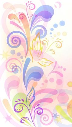 an abstract floral background with swirls and stars in pastel colors on a white background