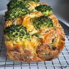 broccoli and cheese casserole on a cooling rack