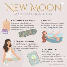 Wiccan Cleansing Ritual, New Moon Shower Ritual, New Moon Cleansing Ritual, New Moon Rituals Magic, New Moon Bath Ritual, New Moon Ritual Manifestation, Hunters Moon Ritual, New Moon Ritual For Beginners, Manifest Ritual