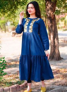 I share with you the very beautiful and demanding dress idealong maxi casual dress the color of dress , dress designing , embroidery, style, all are very beautiful .This is also very helpful for your eid dressing ideas... Casual Dresses, Casual Wear, Casual Outfits