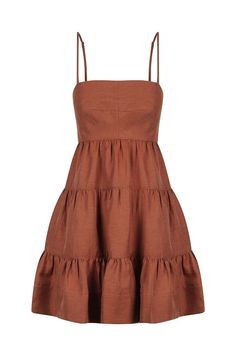 Birthday Outfit Ideas Spring, Outfit Ideas Spring, Fotografi Digital, Tiered Mini Dress, Shona Joy, Linen Mini Dress, Brown Dress, Country Outfits