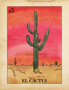 a tarot card with a cactus on it and the number fifteen in front of an orange sky