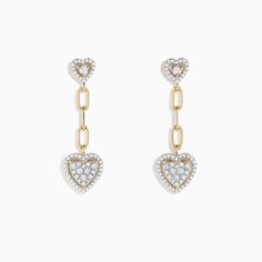 Effy D'oro 14K Yellow Gold Diamond Heart Drop Earrings Heart Drop Earrings, Yellow Stone, Diamond Heart, Gold Yellow, Round Diamonds, Gold Diamond, Gold Metal, New Arrivals, Yellow Gold