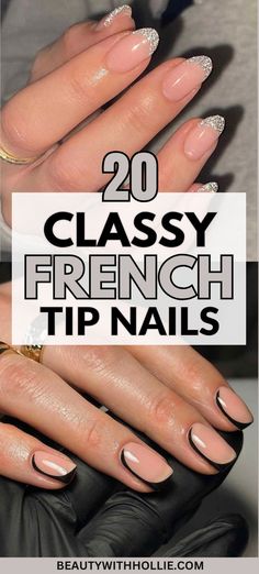 20 Classy French Tip Nails Ideas Professional French Tip Nails, Glitter Nails Acrylic French Tips, French Manicure With Shimmer, Nails Black Tie Event, Glazed Donut French Manicure, Classy French Tip Nails Square, Dip Nails With Tips Ideas, French Manicures With A Twist, French Manicure With Glitter Line