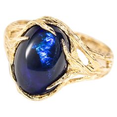 For Sale on 1stDibs - 14K yellow gold ring with natural Black Opal opal origin - Australia opal weight - 5.93 carats stone measurements - 0.24 х 0.35 х 0.51 in / 6 х 9 х 13 Gemstone Art, Snow Fashion, Opal Ring Gold, Black Ring, Modern Ring, Crown Jewels, Creative Jewelry, Yellow Gold Ring, Black Opal