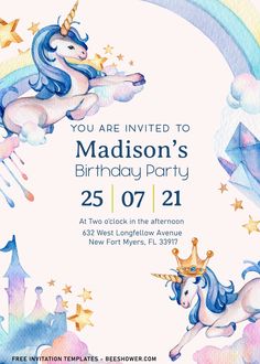 an image of a birthday party with unicorns and stars in the sky on it