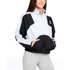 Comfort and throwback style come together in our Tailored for Sport Collection. Retro silhouettes from our 1990 Fall/Winter collection are updated with modern design elements. With cool colorblocking, a unique snap button closure and a lightweight design, this track jacket combines function with fashion. $29.95 Womens Puma, Fall Winter Collection, Track Jacket, Track Jackets, Winter Collection, Snap Button, Design Elements, Color Blocking, Modern Design