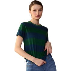 Women's Striped Regular Fit Tee, Navy & Green. | Cynthia Rowley | Women's Striped Regular Fit T-Shirt, Navy Blue & Green (Stripes, Size X-Small) | Maisonette collects the best children’s products from around the world (unlike Zulily, Etsy, The Tot, Farfetch Kids, Childrensalon, Crate and Kids, Kohls, Wayfair, Buy Buy Baby, Nordstroms, Mini Boden, J.Crew Factory, or PotteryBarn Kids), creating a curated shopping experience for you. Think of us as your shortcut to fashion for litte ones! Green Crew Neck Tops With Contrast Stripes, Green Crew Neck Top With Contrast Stripes, Green Short Sleeve Tops With Contrast Stripes, Green Horizontal Stripe Summer Top, Green Horizontal Stripe Crew Neck Top, Green Short Sleeve Tops With Horizontal Stripes, Casual Green Tops With Vertical Stripes, Casual Green Top With Vertical Stripes, Neoprene Swimwear