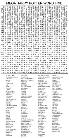 the harry potter word search is shown in black and white