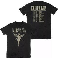 Vintage Styled Band Tee ‘Nirvana’ With Winged Angel. Soft Comfortable Material With A Little Stretch. 97% Cotton & 3% Spandex Sizes Labeled S, M & L Fit: Small: 0-2 Medium: 2-4 Large: 6-8 This Is *Not* Free People. Also Listed In White And Pink Our Boutique Is Filled With A Curated Collection Of Styles: Spell Gypsy Boho Bohemian Hippie Retro Vintage Handmade Coachella Festival Free People Anthropologie Johnny Was Urban Outfitters Western Aztec Tribal Floral Vacation Fall Winter Spring Summer Cas Nirvana In Utero, Nirvana Tee, Cowichan Sweater, In Utero, Tour Music, Tour T Shirts, Kurt Cobain, Rock Band