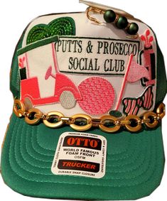 Green Golf Cap, Green Baseball Cap For Golf, Adjustable Green Hat For Golf, Adjustable Green Golf Hat, Putt Putt, Social Club, Terry Cloth, Trucker Cap, Pink And Green