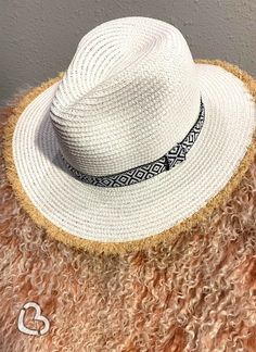 White Aztec Frayed Straw Hat Hat Cheekys Brand Trendy Adjustable White Hat Bands, White Adjustable Sun Hat For Festivals, Adjustable White Sun Hat For Festivals, Adjustable White Fedora For Outdoor, Color Swatch, Straw Hat, To Color, Cameras, Straw