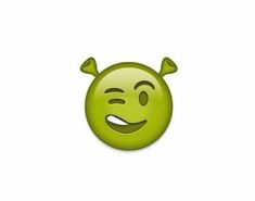 a green smiley face with two horns on it's head