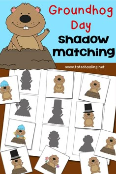 groundhog day shadow matching game for preschool