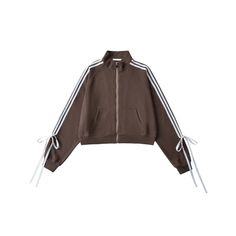 Size: S, Color: Coffee Fall Track Jacket With Side Stripes And Long Sleeves, Fall Track Jacket With Side Stripes, Fall Casual Track Jacket With Side Stripes, Casual Track Jacket With Side Stripes For Fall, Fall Tops With Three Stripes, Winter Track Jacket With Side Stripes, Casual Autumn Outfits Women, Female Sleeve, Cottagecore Outfits