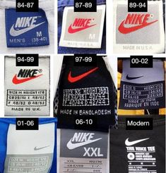 many different types of nike clothing are shown in this image, with the price tag below them