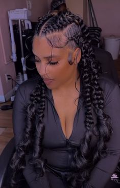 Modern Braid Hairstyles For Black Women, 3 Dutch Braids On Top Of Head, Four Braids With Curls, Braids For Labor And Delivery, 2 Strand Braids Hairstyles, Easy Hairstyles For Labor And Delivery, Braided Pony Tailed Hairstyle, Jumbo French Braids, Hairstyles For Labor