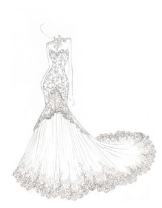 a drawing of a wedding dress on display