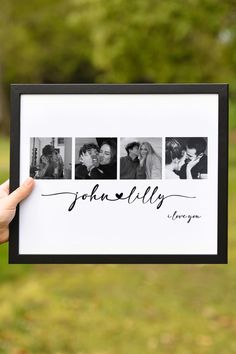 a person holding up a black and white photo with the words john ally on it