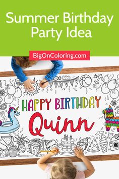 Kids coloring a birthday giant coloring poster on the table. Coloring Tablecloth, Giant Coloring Poster, Paper Princess, Big Poster, Personalized Watch, Perfect Birthday Party, Summer Poster, Birthday Party Activities, Summer Birthday Party