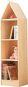 a wooden bookcase with three shelves and a stuffed animal in the middle, on white background