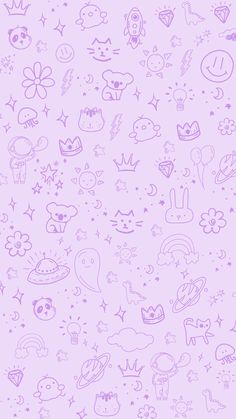 a purple background with small drawings on it