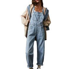 Olivia Mark - Relaxed Fit Denim Overalls Trousers Long Jumpsuit Casual, Jumpsuits Pattern, Womens Denim Overalls, Loose Overalls, Casual Work Pants, Chique Outfit, Jeans Overall, Salopette Jeans, Wide Leg Romper