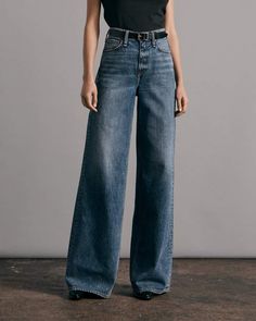 Meet Sofie, our widest jean yet. This high rise wide-leg style is made from Japanese rigid denim and elongates all shapes. Available in Pebbles, a medium indigo acid wash. rag & bone Women's Relaxed Fit Mid Indigo Blue Jeans | Pebbles, 31 (also in 23,24,25). Wide Leg Jeans Outfit, Indigo Jeans, Soft Tailoring, Wide Jeans, Boot Camp, Wide Leg Denim, Indigo Blue, Acid Wash, Fashion Advice