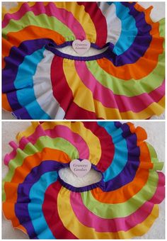 two pictures of different colored paper fans