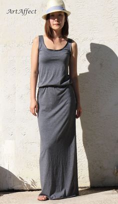 Sleeveless Maxi Dress with Elastic Waist - Charcoal Gray Casual Stretch Maxi Dress, Casual Stretch Maxi Dress For Summer, Stretch Maxi Sundress For Summer, Casual Stretch Maxi Dress For Vacation, Cotton Maxi Dress With Elastic Waistband, Sleeveless Maxi Sundress With Elastic Waistband, Sleeveless Sundress With Elastic Waistband, Summer Sleeveless Sundress With Elastic Waistband, Summer Sundress With Elastic Waistband