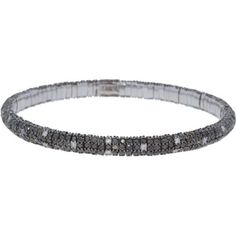 Embark on a journey of luxury with the Thin Black Diamond Stretch Bracelet With Diamond Spots in 18K White Gold. This exquisite piece is not just jewelry; it's a masterpiece that speaks to the connoisseur in you. Crafted with precision and passion, it combines the timeless allure of black diamonds with the elegance of 18K white gold.As you adorn yourself with this bracelet, you'll feel the heartbeat of luxury coursing through your veins. The black diamonds, totaling 2.12 carats, are meticulously set in a prong setting, allowing them to shimmer and sparkle with every movement. Their FG color and VS2 clarity ensure that they radiate brilliance and fire, making a statement wherever you go.Part of the esteemed Giotto collection, this bracelet is a fusion of art and elegance. It's designed to c Tennis Necklace, Black Diamonds, Metal Bracelets, Eternity Bands, Stretch Bracelet, Estate Jewelry, Stretch Bracelets, Black Diamond, Prong Setting