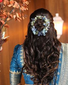 Bridal engagement hairstyle, engagement hairdo for brides, bridal open-hair hairstyle,  roka hairstyle for bride, Engagement Look, Engagement bride, wedding hairstyle, bridal hairdo Hairstyles For Engagement, South Indian Bridal Hairstyles, Indian Bridal Hairstyle, Lehenga Look, Bridal Hairstyle Ideas, Half Bun Hairstyles, Desi Clothing, Hello Hair